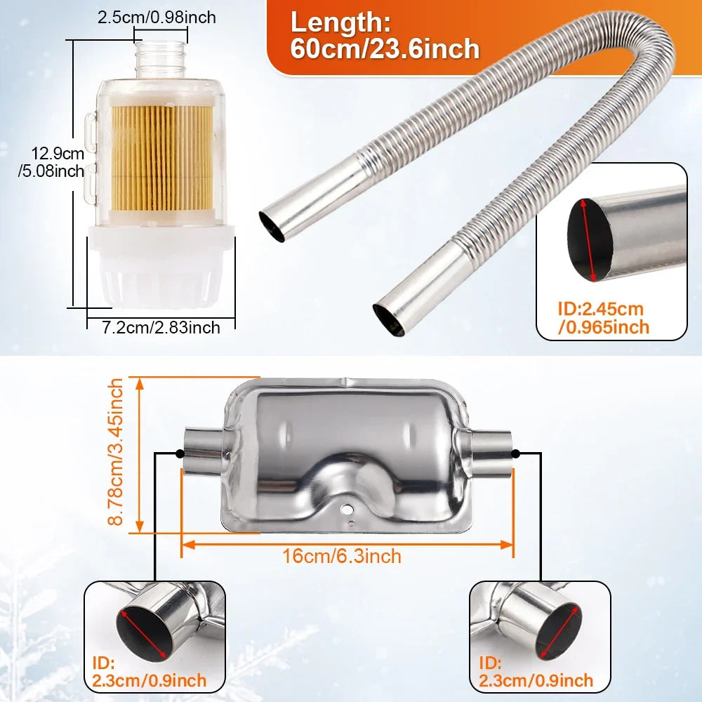Heater Exhaust Set Exhaust Pipe Muffler Parking Heater Exhaust Kit Air Filter Intake Pipe Set 12V24V220V 2KW5KW8KW Universal