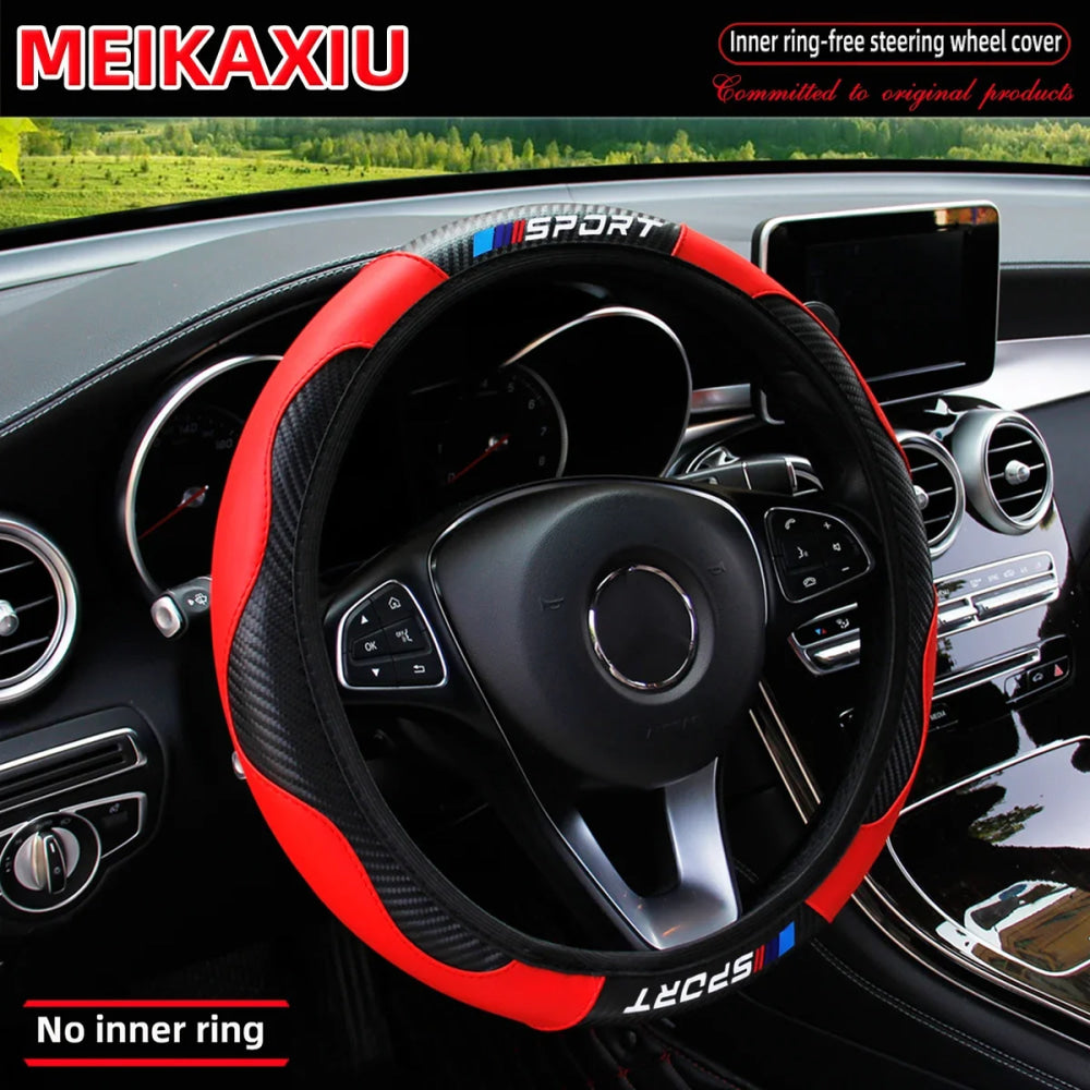 Carbon fiber leather SPORT car steering wheel cover without inner ring, car decoration, suitable for both men and women