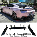 For Chevrolet Camaro 6th Gen 2015-2025 Rear Bumper Diffuser Lip Air Fins Canards Black 5mm Thickness Car Exterior Mod Body Kit