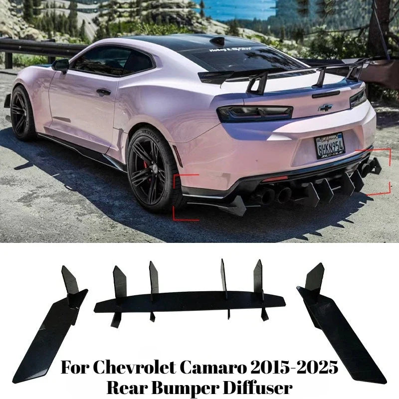 For Chevrolet Camaro 6th Gen 2015-2025 Rear Bumper Diffuser Lip Air Fins Canards Black 5mm Thickness Car Exterior Mod Body Kit