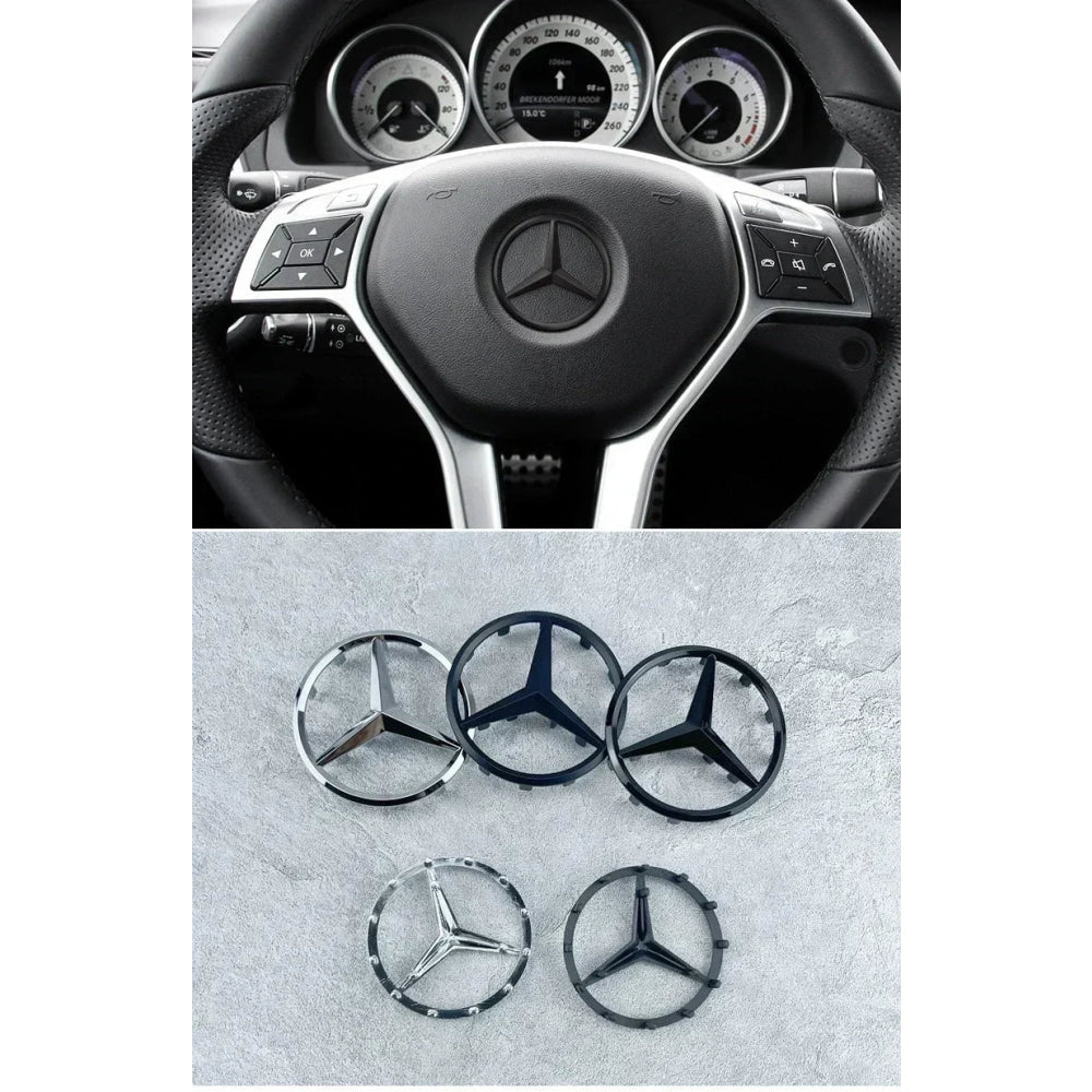 Emblema de logotipo para volante de coche de 52 mm y 57 mm, accesorios de estilo ABS para Mercedes Benz Serie C, E, S, CLA, CLS,