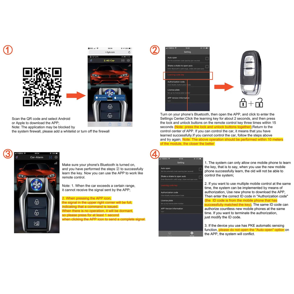 Kirbin Universal Car alarm with auto start Smart key Engine ignition autostart kit Automotive start stop For Toyota/Golf/Passat