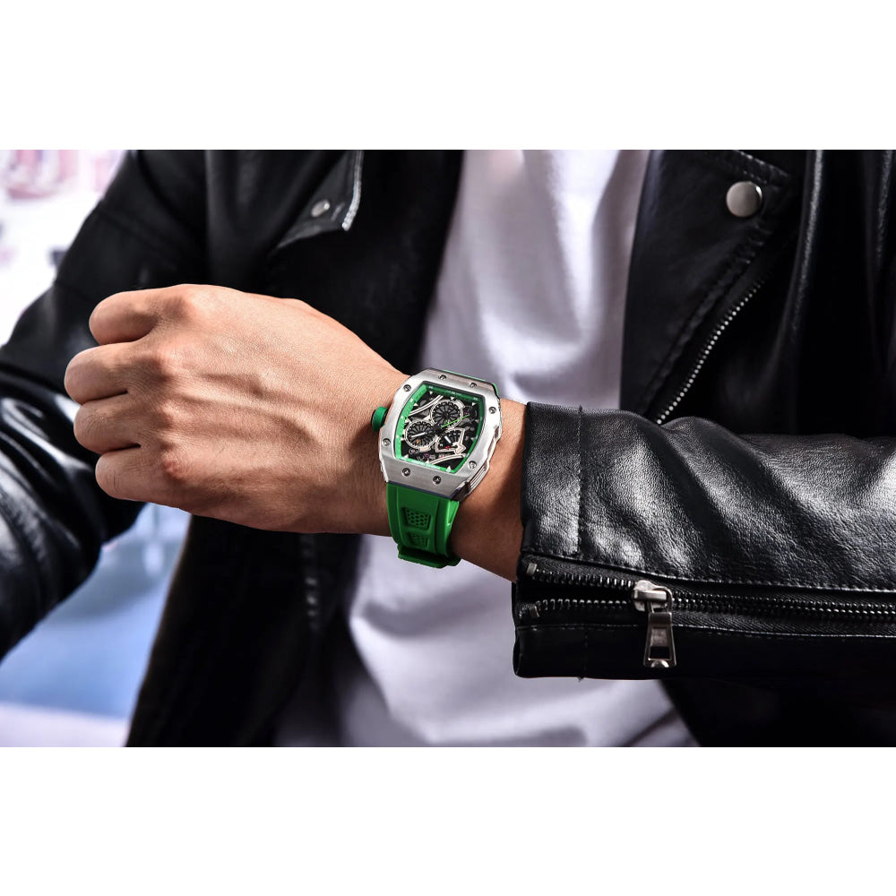 PAGANI DESIGN skeleton Watch Sapphire YS012 Automatic Men’s Quartz Watch Silicone Square Clock Waterproof Relogio Masculino
