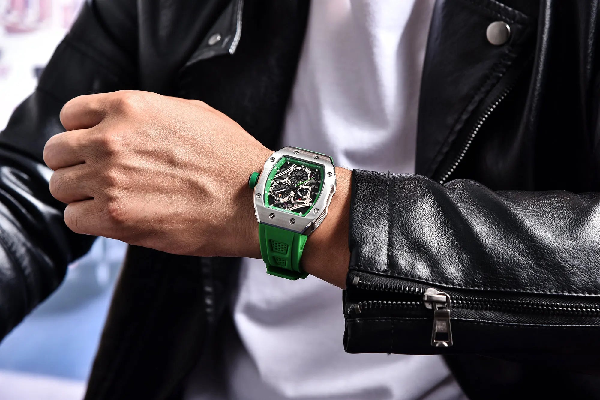PAGANI DESIGN skeleton Watch Sapphire YS012 Automatic Men’s Quartz Watch Silicone Square Clock Waterproof Relogio Masculino