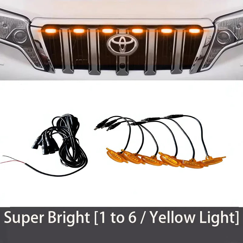 4Pcs 6Pcs Front Grille LED Lights For Toyota Land Cruiser Prado 150 120 Amber DRL Daytime Running Warning Grill Lamps