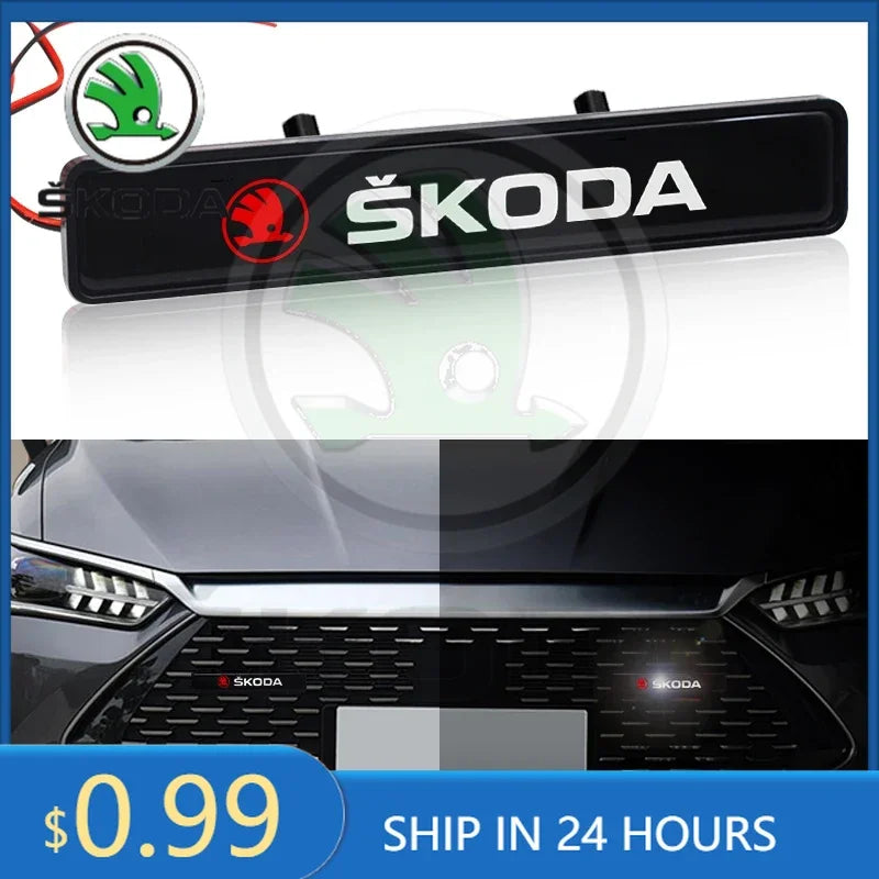 For Skoda Octavia 2 3 Car Front Grille Sticker Badge Car Head Grill Emblem LED Light Emblem For Skoda Octavia MK2 MK1 2 3 A5 A7