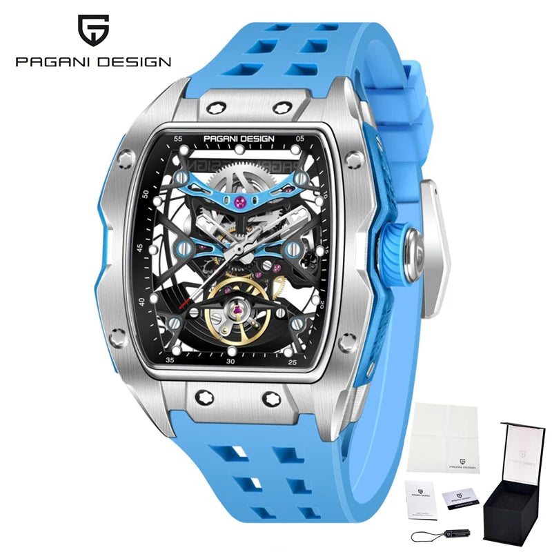 PAGANI DESIGN-reloj mecánico automático para hombre, barril de vino, tienda, estilo Venom, resistente al agua, lente de zafiro de goma, hueco
