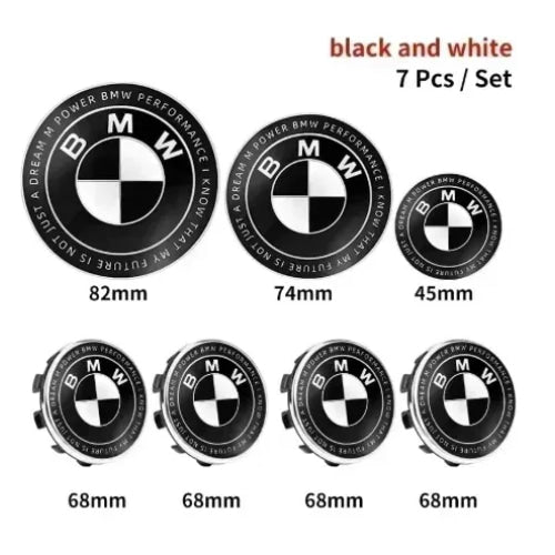 7pcs 45mm 68mm 74mm 82mm Car Front Hood Emblem rear boot badge Steering wheel Logo for BMW M F30 G01 E36 E39 E87 E46 E90 E92 E53