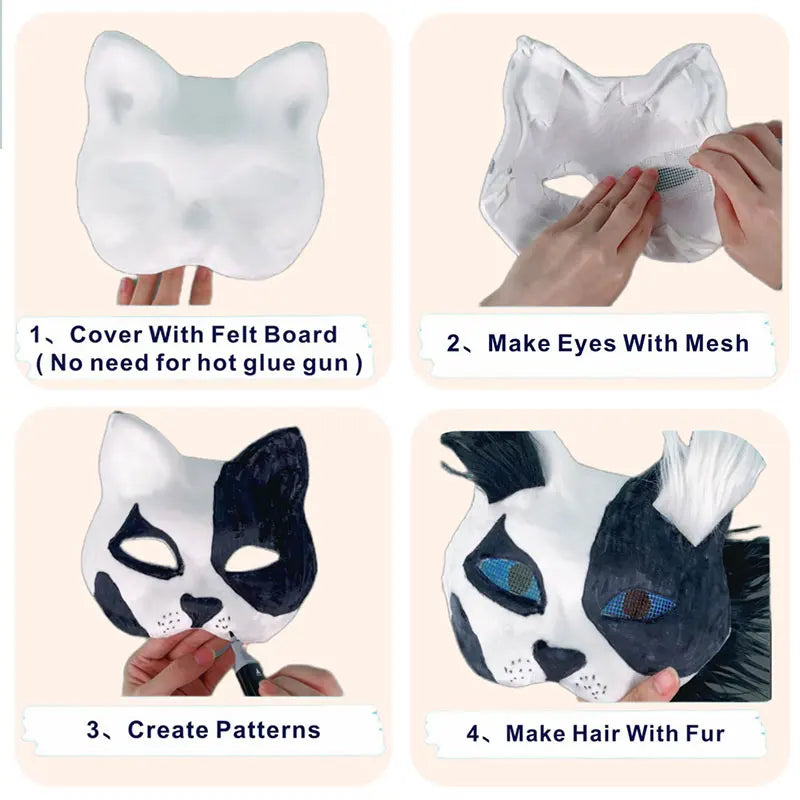 Conjunto de máscara Therian, máscara en blanco, media cara, Animal dibujado a mano, máscara de gato y zorro, grafiti hecho a mano, media máscara facial, regalos de fiesta de Navidad