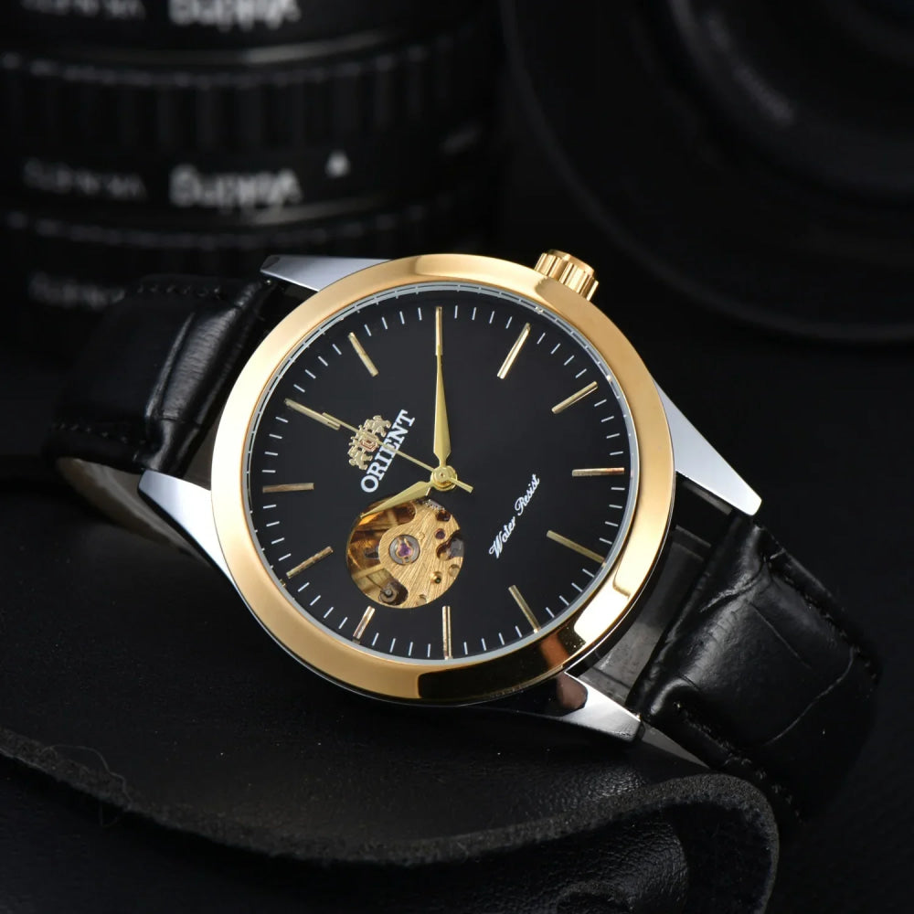 Orient Watch  Double Lion Japanese Fully Automatic Mechanical Watch Hollowed Out Business Men's Watch Stainless Steel Strip