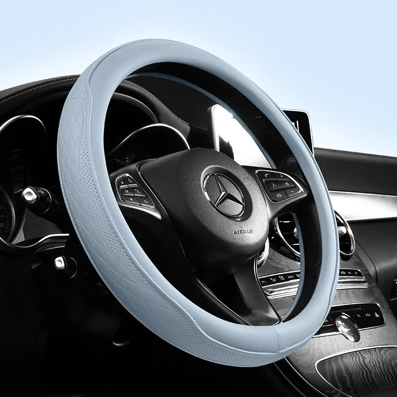 Funda para volante de coche de retales perforados de cuero Napa, antideslizante, transpirable, universal de 15 pulgadas (aproximadamente. 38,1 cm)