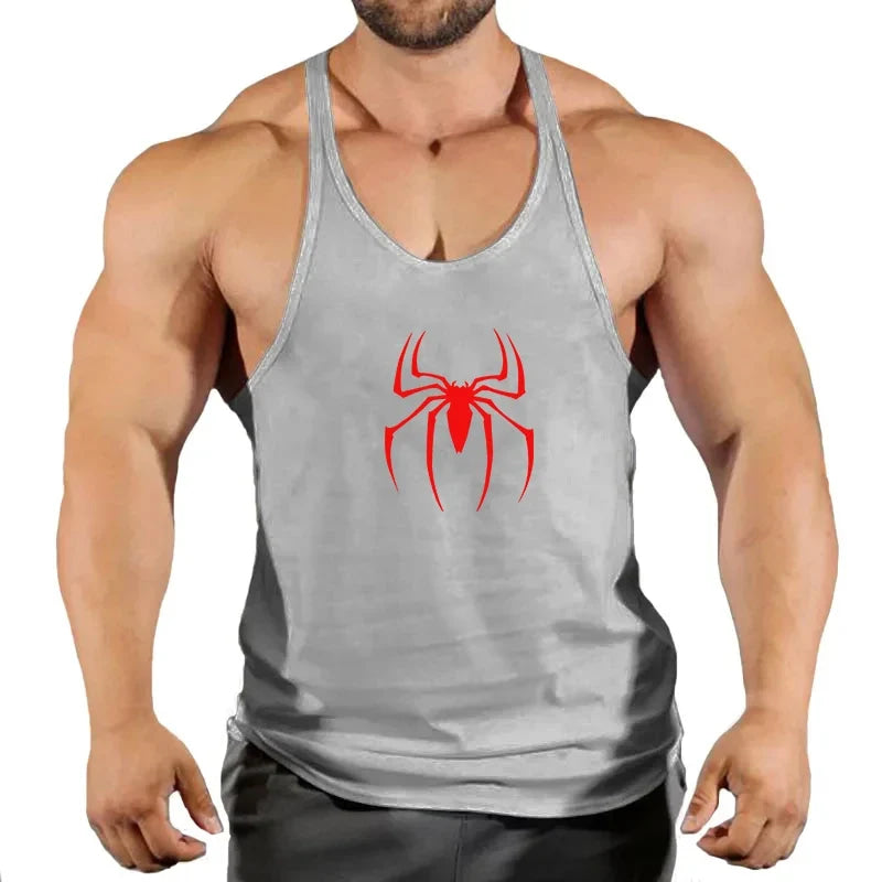 Mens Bodybuilding Faux Cotton Tank Top Gym Fitness Sports Sleeveless Top Skull Print Breathable Tank Top Mens Summer Tank Top