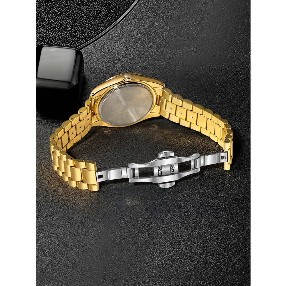 TOMI New Men's Watch Brooch Ring Gift Box Set Luxury Business Stainless Steel Strap Men's Calendar Casual Quartz Watch Reloj