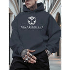 2025Men'S Hoodie with "TOMORROWLAND" Graphic - Casual Pullover Sweatshirt Long Sleeve Regular Fit Fall/Winter Casual Wear Hoodie