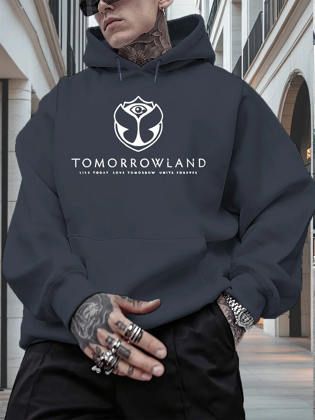 2025Men'S Hoodie with "TOMORROWLAND" Graphic - Casual Pullover Sweatshirt Long Sleeve Regular Fit Fall/Winter Casual Wear Hoodie