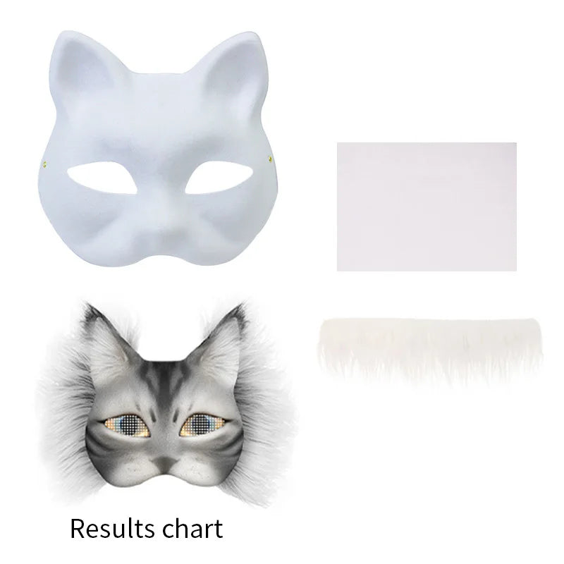 Conjunto de máscara Therian, máscara en blanco, media cara, Animal dibujado a mano, máscara de gato y zorro, grafiti hecho a mano, media máscara facial, regalos de fiesta de Navidad