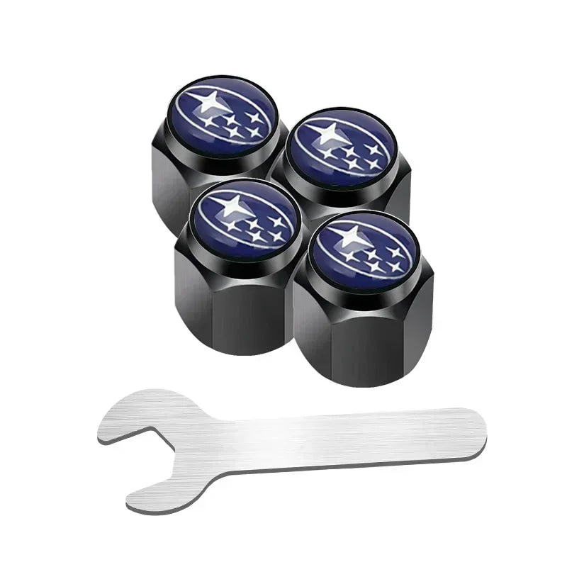 Car Wheel Tire Valve Stem Caps Air Cover with Wrench for Subaru Forester Ascent BRZ STI Exiga Legacy Outback Tribeca WRC WRX XV