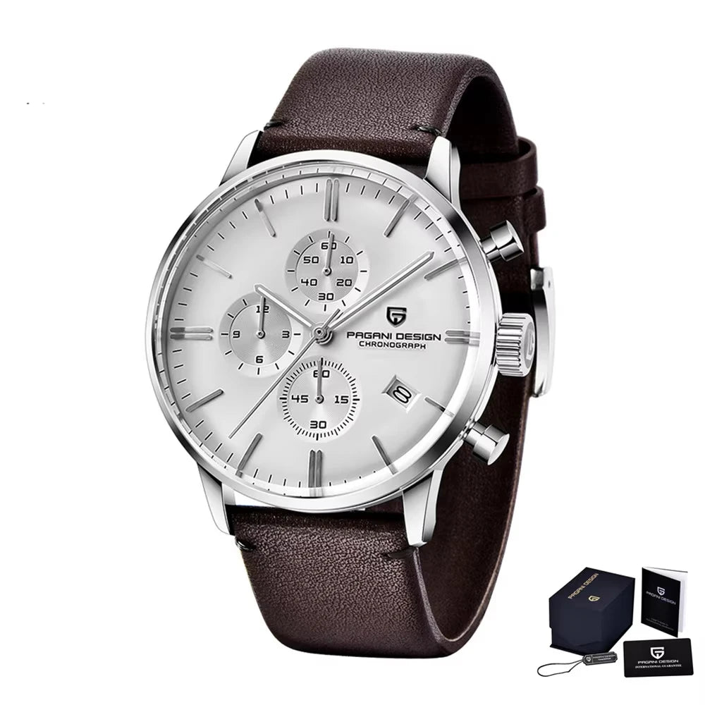 Pagani Design Fashion Luxury Men's Quartz Chronograph Watch Japan VK67 Movement Leather Strap Large Calendar PD-2720K reloj