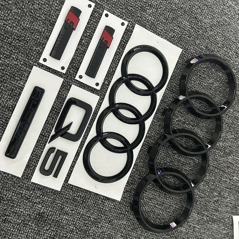 Car Front Hood Grill Emblem Rear Trunk Badge Sticker for Audi Q5 2014-2019 4 Ring Logo Q5 Sticker Quarrto Sline Side Decoration