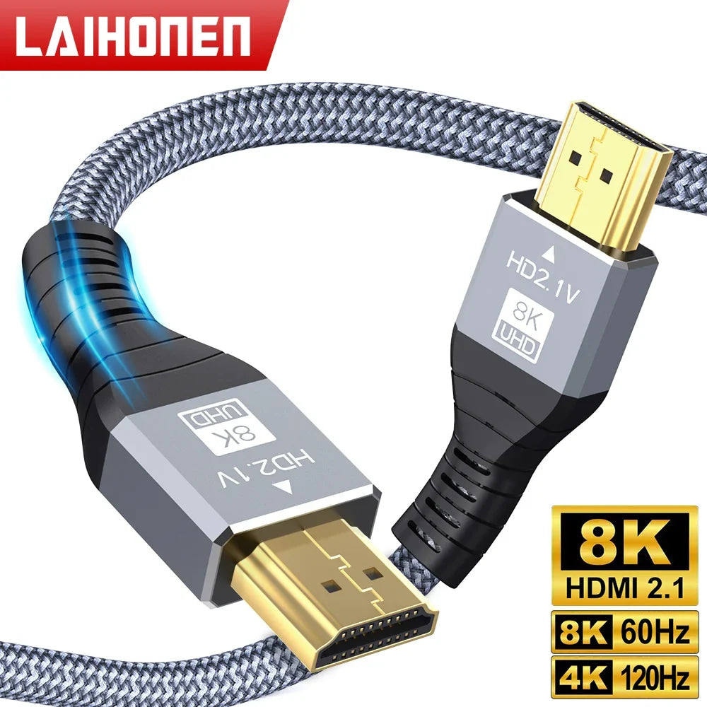 8K HDMI-Compatible Cable 4K@120Hz 8K@60Hz HDMI 2.1 Cable 48Gbps Adapter For RTX 3080 eARC HDR Video Cable PC Laptop TV box PS5