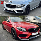 XVIP Glossy Black 3-Piece BBS Style Front Bumper Lip Spoiler For Mercedes Benz C-Class W205 2015-2018