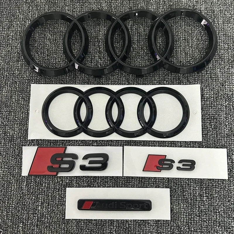 AUDI S3 4Ring logo ABS Black Car Hood Front Grill Emblem Rear Trunk Badge Sticker S3 Emblem Audi Sport Sticker For S3 2010-2020