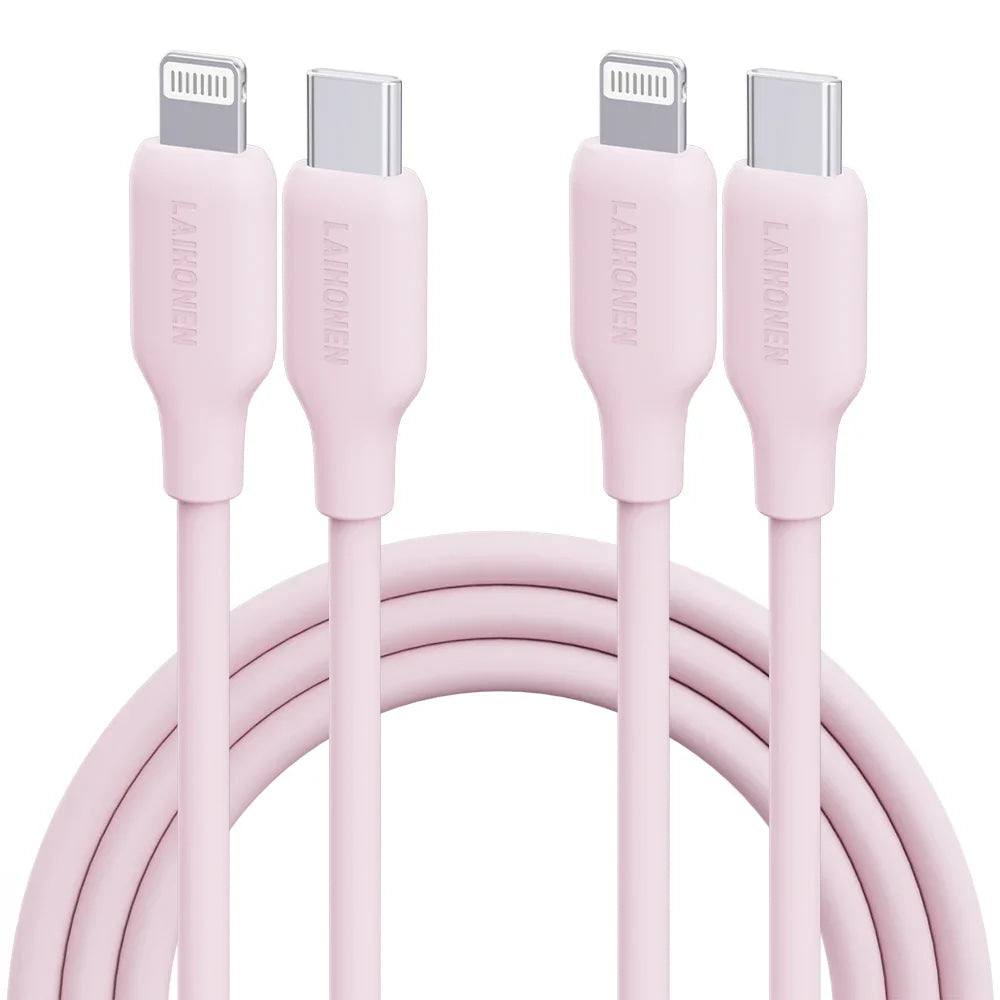 Macaron Pink 27W PD Fast Charging Cable USB C to Lightning Silicone Data Cable Soft Flexible for iPhone 14 13 12 11