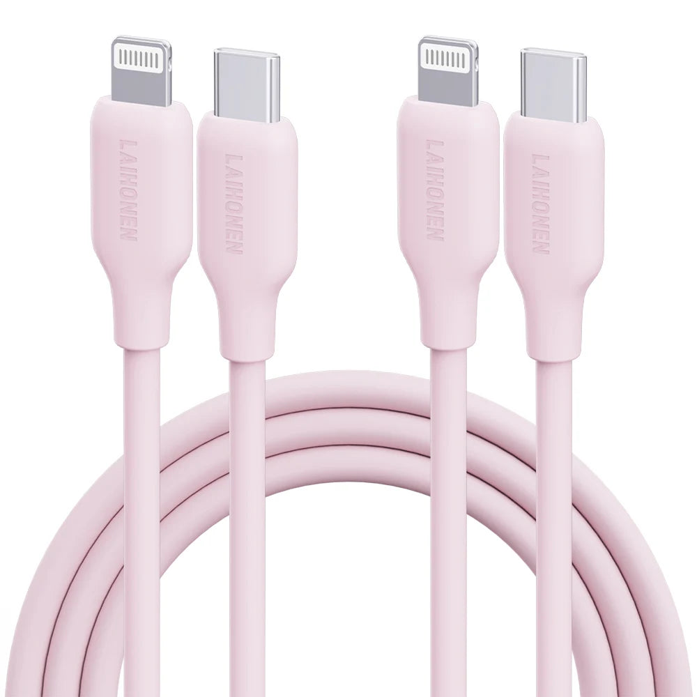Macaron Pink 27W PD Fast Charging Cable USB C to Lightning Silicone Data Cable Soft Flexible for iPhone 14 13 12 11
