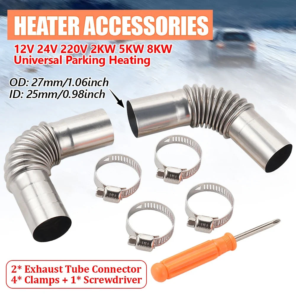 25mm Inner Diameter Parking heater Exhaust Pipe Muffler Adapter Fittings 12-24V 2-8KW Universal For Webasto Eberspacher