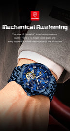 POEDAGAR Luxury Men Wristwatch Fashion Date Hollow Tourbillon Man Clock Automatic Mechanical Stainless Steel Men's Watches Reloj