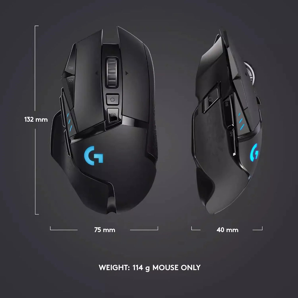 Ratón para Juegos Logitech G502, Cómodo, Ergonómico, Inalámbrico, Alta Sensibilidad, Antideslizante, Apto para Uso Prolongado en Esports