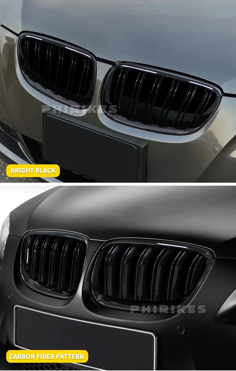 2Pcs Car Style Black Front Kidney Double Slat Grill Grille for-BMW E92 E93 3-Series 328I 335I Coupe LCI 2010-2013