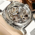 A MEN'S Black Zinc Alloy Business Style Luminous Carved Fully Automatic Tourbillon Hollow Mechanical Watch