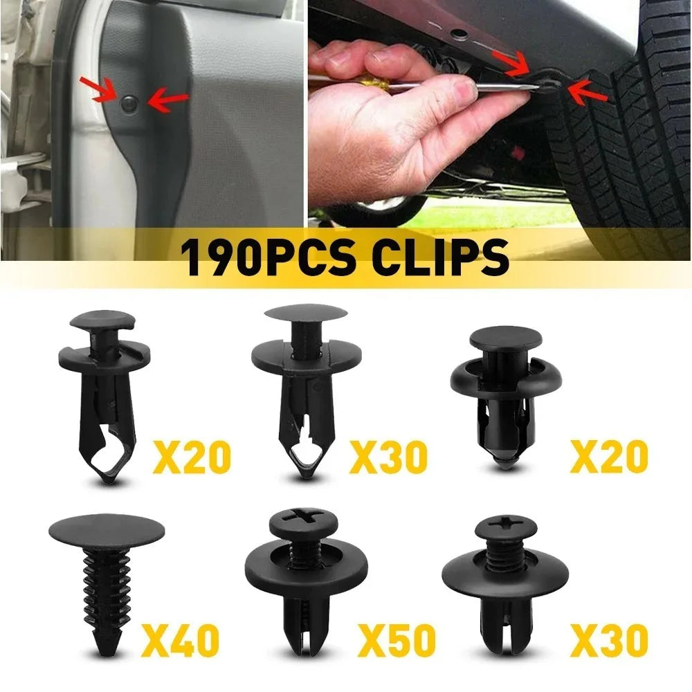 190pcs Car Retainer Clips 6 Size Plastic Fasteners Kit Auto Trim Panel Clip Mixed Car Body Bumper Rivet Set