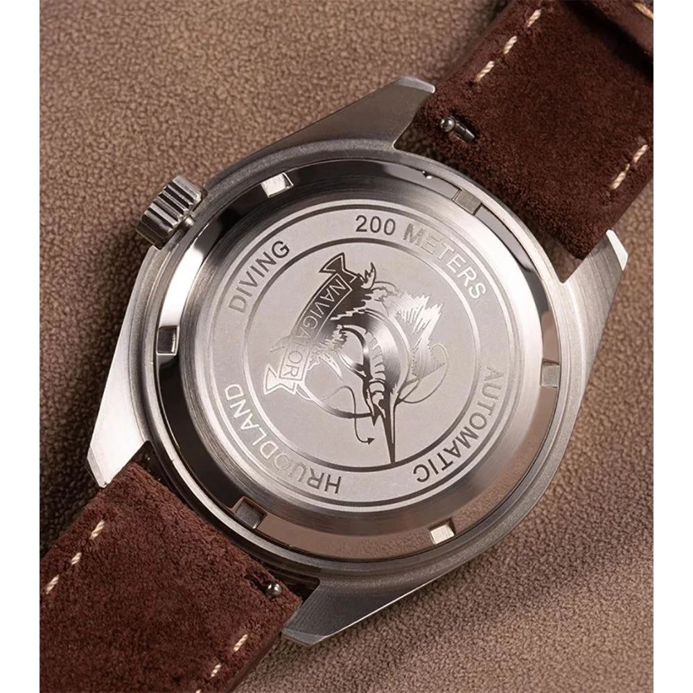 Hruodland F025 Retro Sport Men Watch HZ2565 Automatic Mechanical Stainless Steel Leather Strap Diving  reloj hombre watch for me