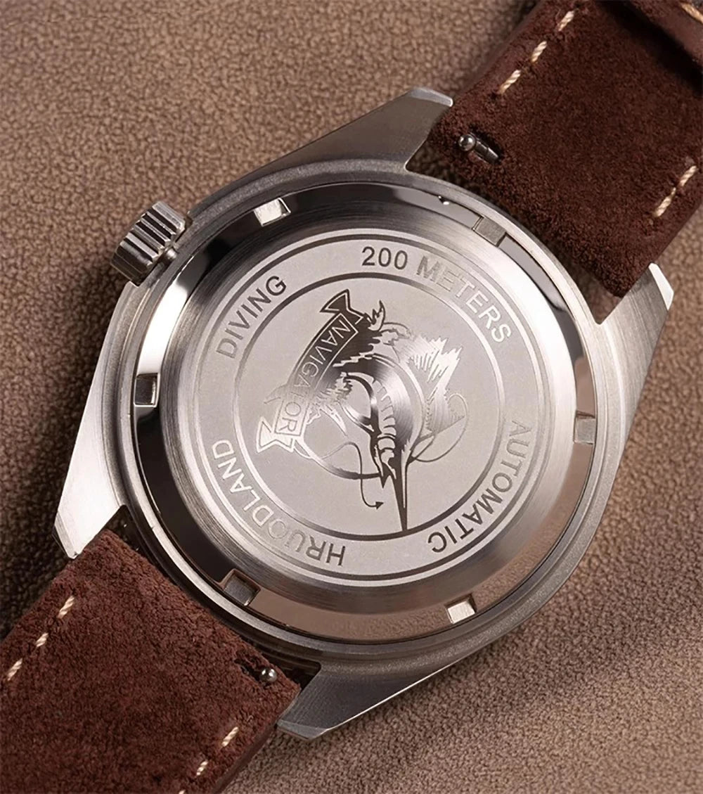 Hruodland F025 Retro Sport Men Watch HZ2565 Automatic Mechanical Stainless Steel Leather Strap Diving  reloj hombre watch for me