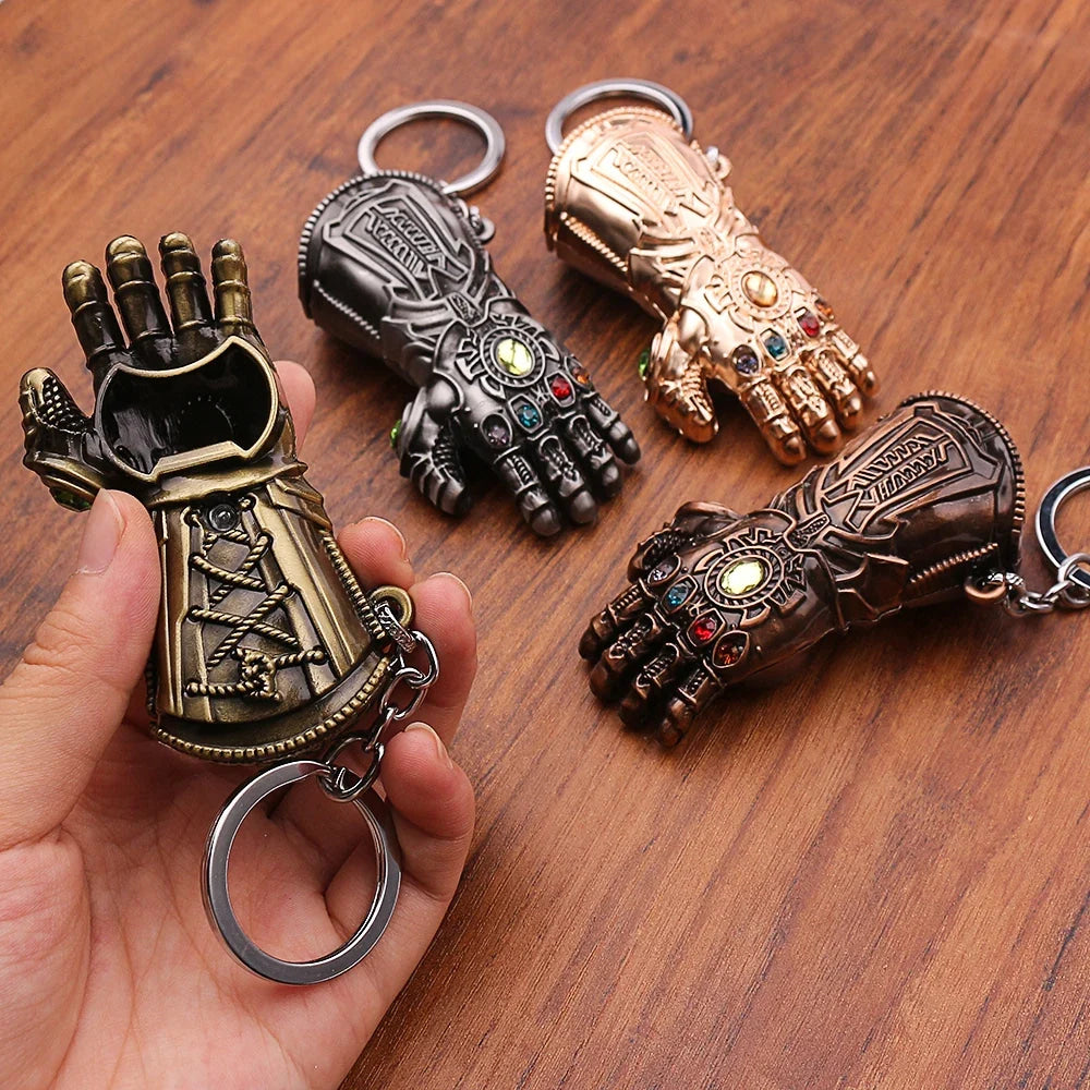 Movies The Avengers Thanos Infinity Gauntlet Bottle Opener Keychain Backpack Accessories Kids Keyrings Holder Pendant Gift