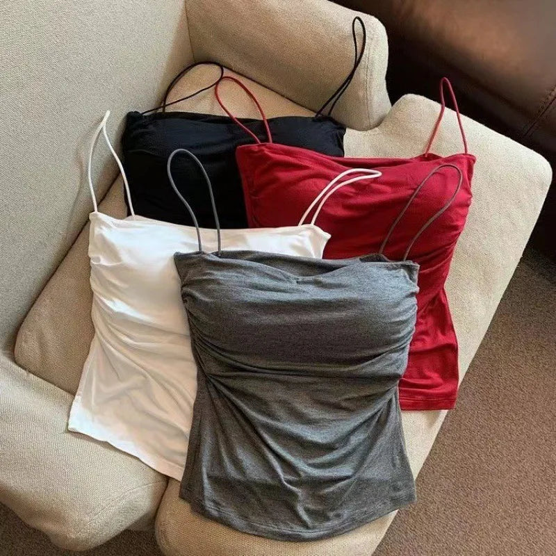 Camiseta sin Mangas para Mujer, Camisola Ajustada, Top Corto Sexy con Tirantes Finos, Camiseta Blanca Lisa, Estilo Coreano
