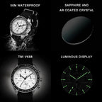 CADISEN New Men's Watches Luxury Quartz Wrist Watch For Men Sapphire AR Coated Crystal Canvas VK68 Speed Chronograph Automatic