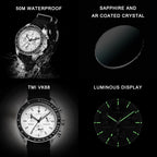 CADISEN New Men's Watches Luxury Quartz Wrist Watch For Men Sapphire AR Coated Crystal Canvas VK68 Speed Chronograph Automatic