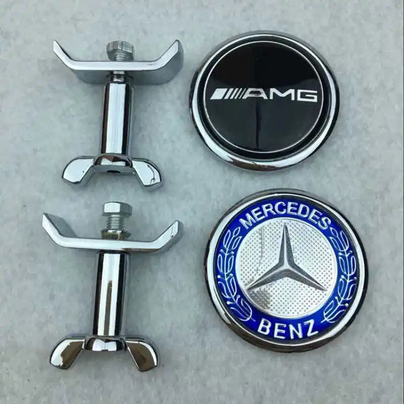 1pcs Metal 45mm Car Front Emblem Badge Modified Bonnet Chrome Hood Cover For Mercedes BenzW203 W204 C E S Class W210 W211 W220