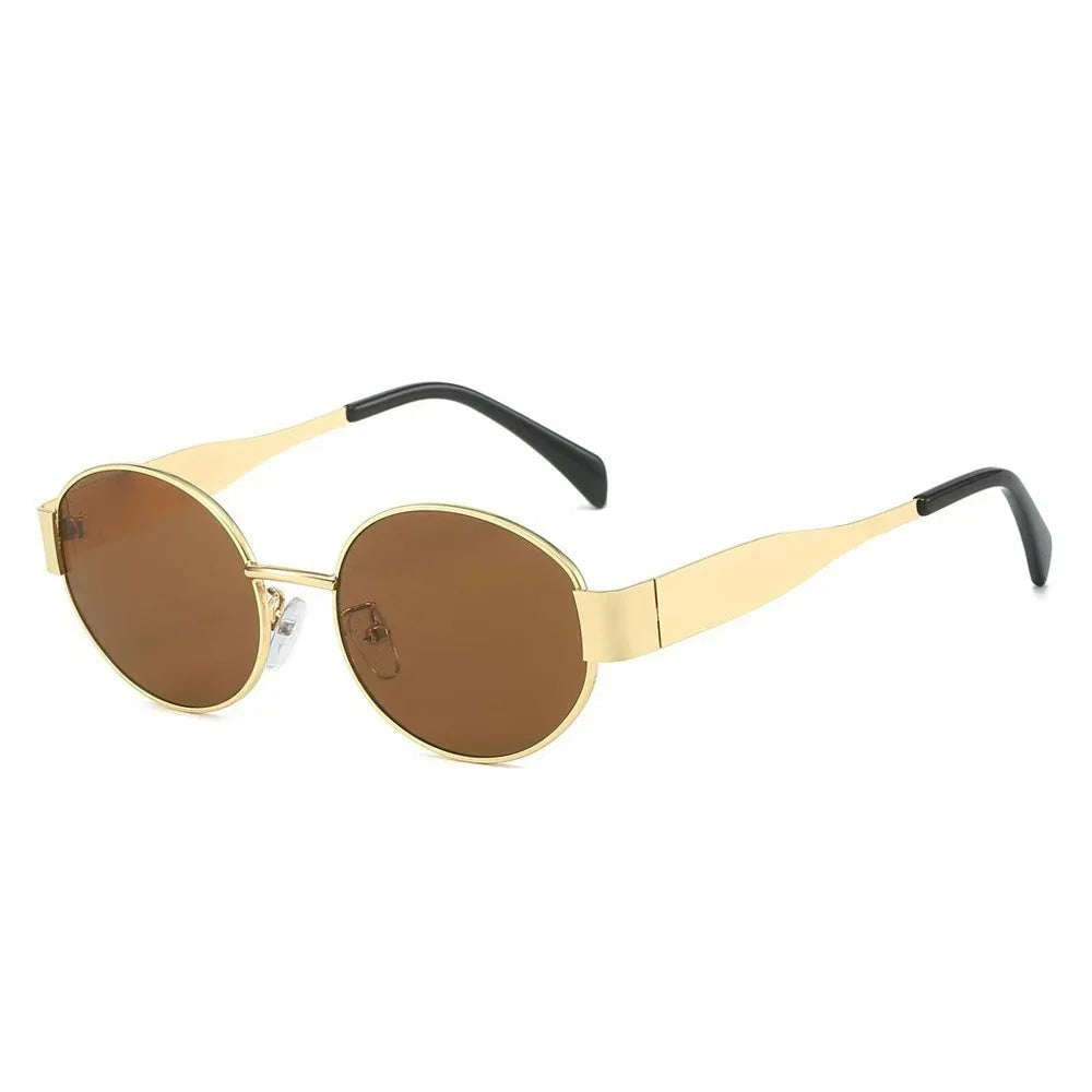 Gafas de sol de marca de Metal de lujo para hombres y mujeres, gafas de sol de moda de diseñador Unisex, gafas ovaladas Unisex con estilo