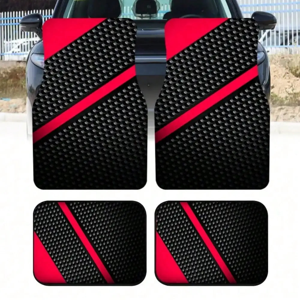 2pcs/4pcs Black and Red Cool Printed Car Floor Mats Suitable for Trucks, Sedans, SUVs, and Other Vehicle Models