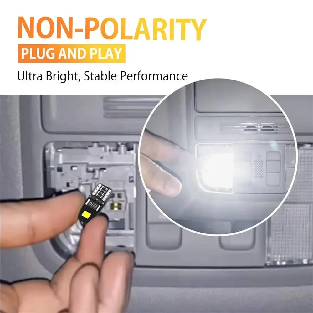 10/2Pcs T10 W5W LED Canbus No Error 194 168 501 Bulb 5W5 Car Interior Lights Lamp Map Dome Reading Lights 12V 6000K White