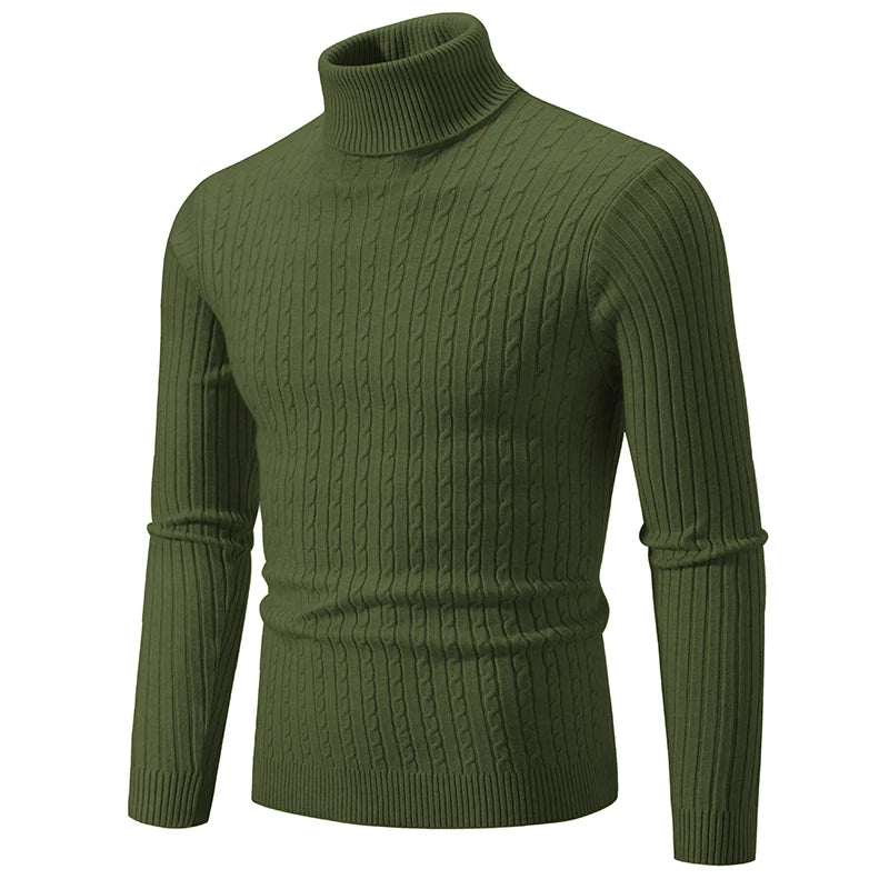 Nuevo suéter de cuello alto para hombre, jersey de Color sólido, tejido cálido, informal, sudadera de cuello alto, Tops de lana para hombre para invierno al aire libre