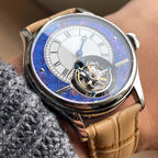 42mm nuevo Merkur Tourbillon relojes de pulsera para hombre reloj mecánico de cuerda a mano reloj de pulsera de moda para hombre zafiro 2025 esqueleto
