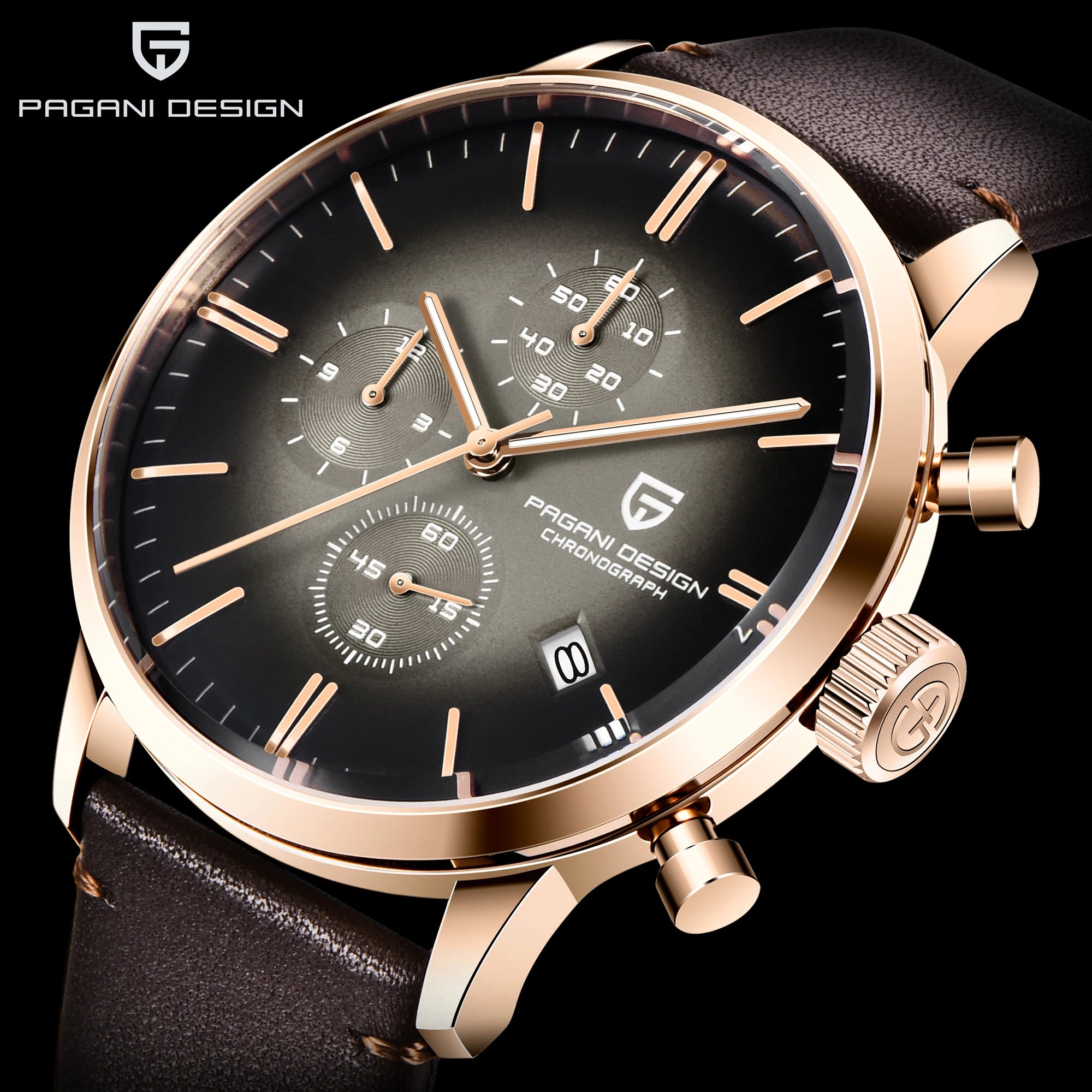 Pagani Design Fashion Luxury Men's Quartz Chronograph Watch Japan VK67 Movement Leather Strap Large Calendar PD-2720K reloj