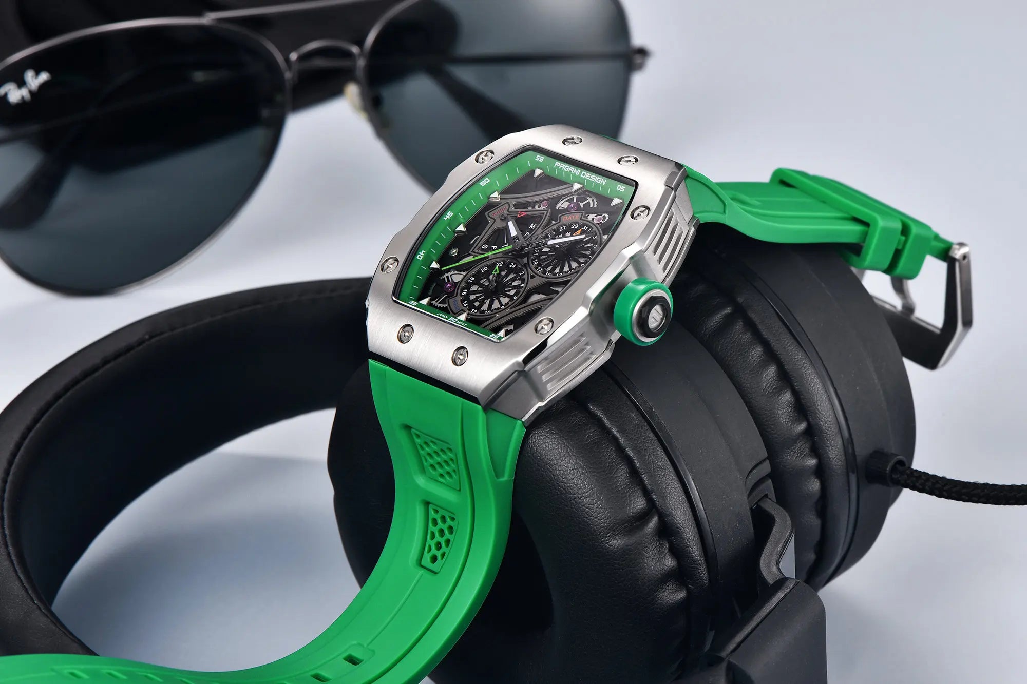 PAGANI DESIGN skeleton Watch Sapphire YS012 Automatic Men’s Quartz Watch Silicone Square Clock Waterproof Relogio Masculino