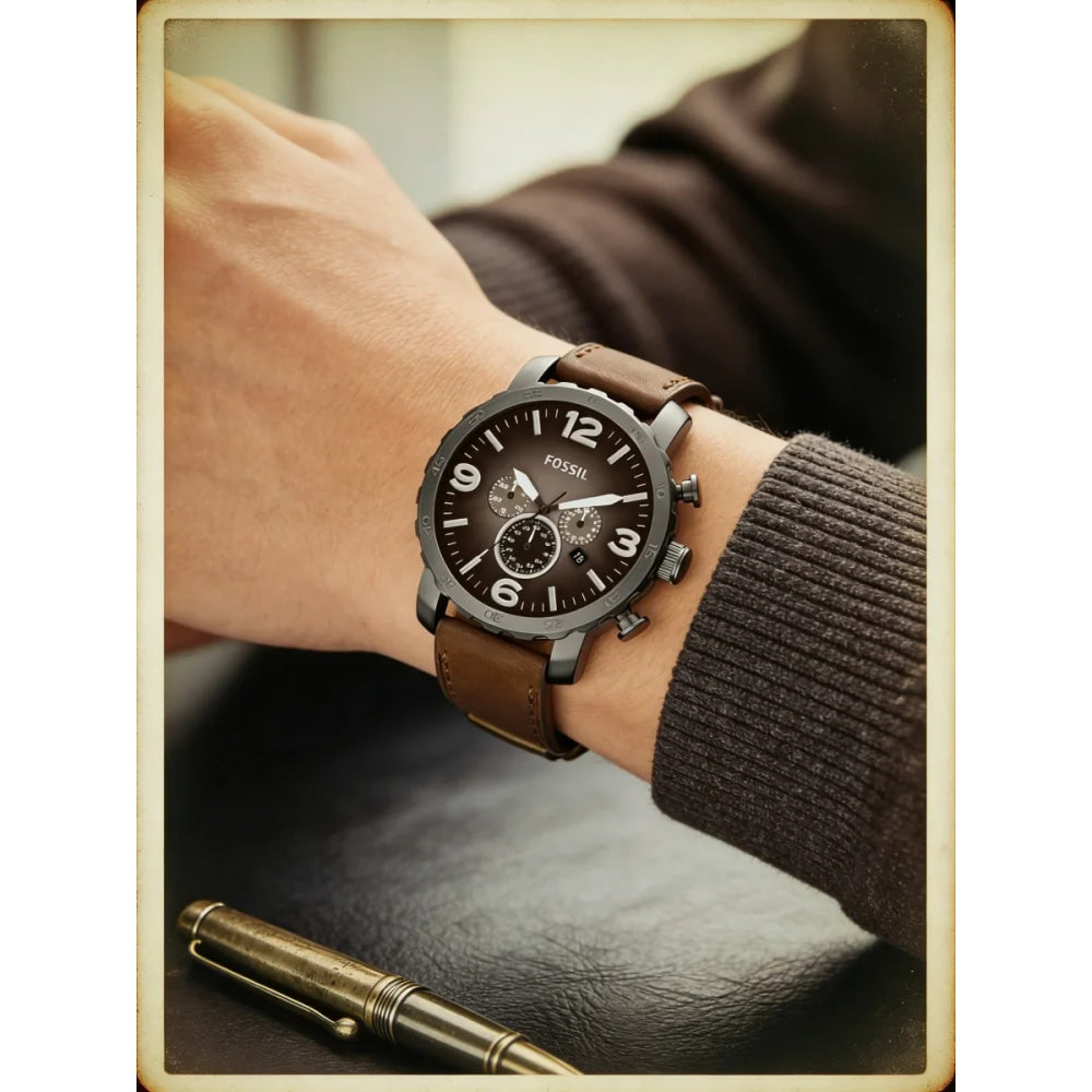 Fossil Oversized Chronograph Men Watch Smoke Stainless Steel Quartz Male Wristwatches Fashion Big Dial Clock JR1424 Reloj Hombre