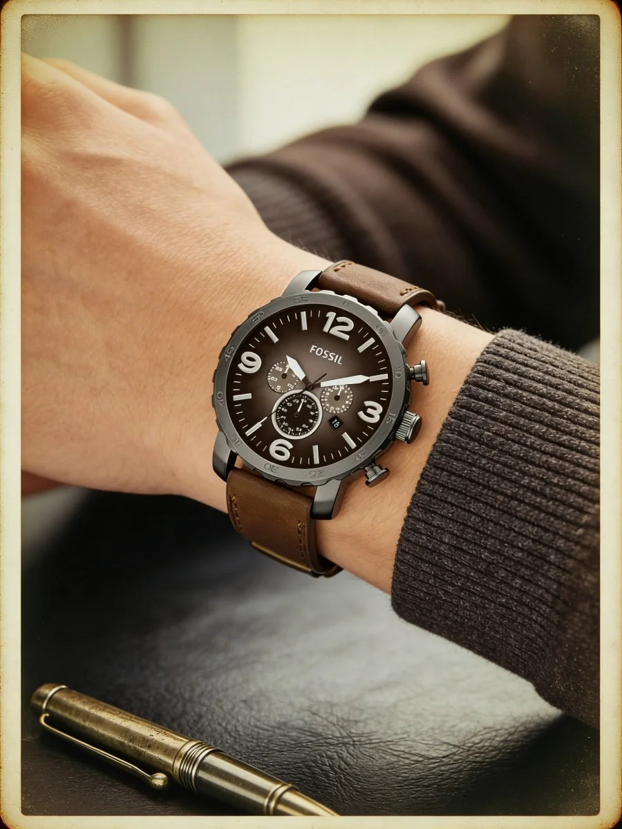 Fossil Oversized Chronograph Men Watch Smoke Stainless Steel Quartz Male Wristwatches Fashion Big Dial Clock JR1424 Reloj Hombre